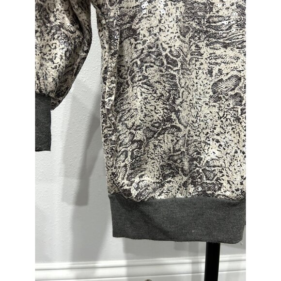 Kaktus NWT Sequined Abstract Animal Print Sweatshirt Grey Ribbed Cuffs Hem Sz XS - Picture 4 of 10